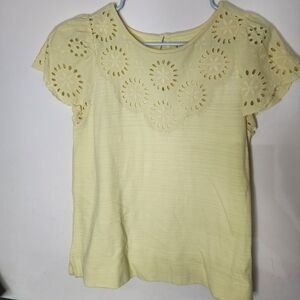 LOFT Pale Yellow Eyelet Trim Short Sleeve Top